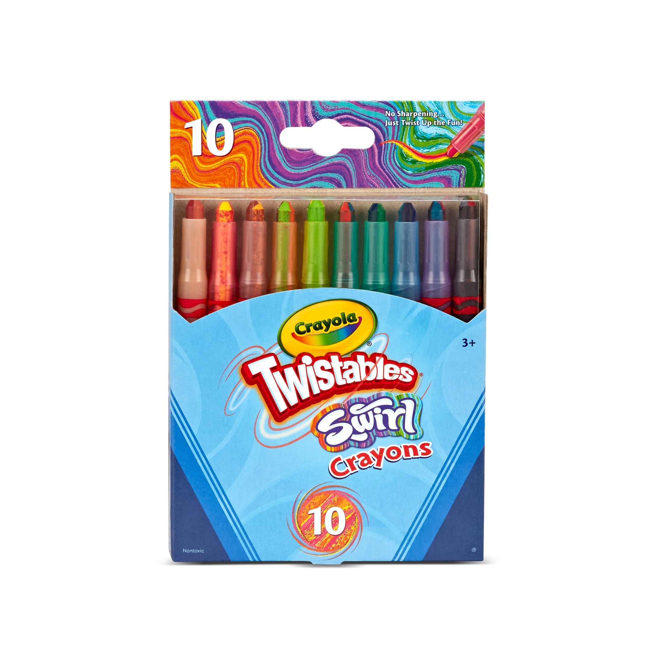 Crayola Swirl Lot de 10 mini crayons torsadés Couleurs assorties Effet tourbillon magique 4 couleurs par crayon Idéal pour les enfants à partir de 3 ans