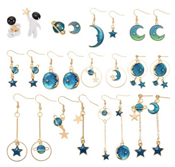 Set de Aretes Universo Galaxia Astronauta 12 pares Sistema Solar