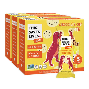 This Saves Lives Kids' Snack Bars, Chocolate Chip Dino Mite, Cont. 15, 0.88oz Granola Bars