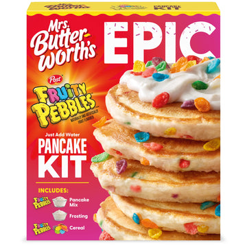 Mrs Butterworths Epic Fruity Pebble Pancake Mix, Caja de 16 oz