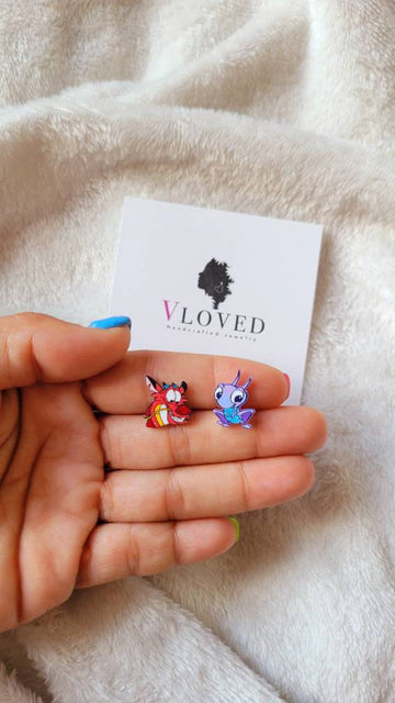 Mulan Set De Aretes Mushu Y Cri Cri