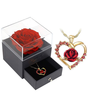 Collar Rosa Encantada Corazón Rosa Roja Caja