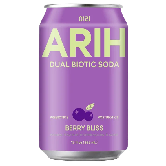 ARIH Refresco Biótico Dual, Refresco Funcional Prebiótico y Postbiótico, Bajo en Azúcar, 12 fl oz, Paquete de 4