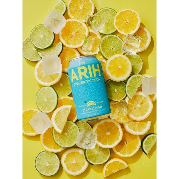 ARIH Refresco Biótico Dual, Refresco Funcional Prebiótico y Postbiótico, Bajo en Azúcar, 12 fl oz, Paquete de 4