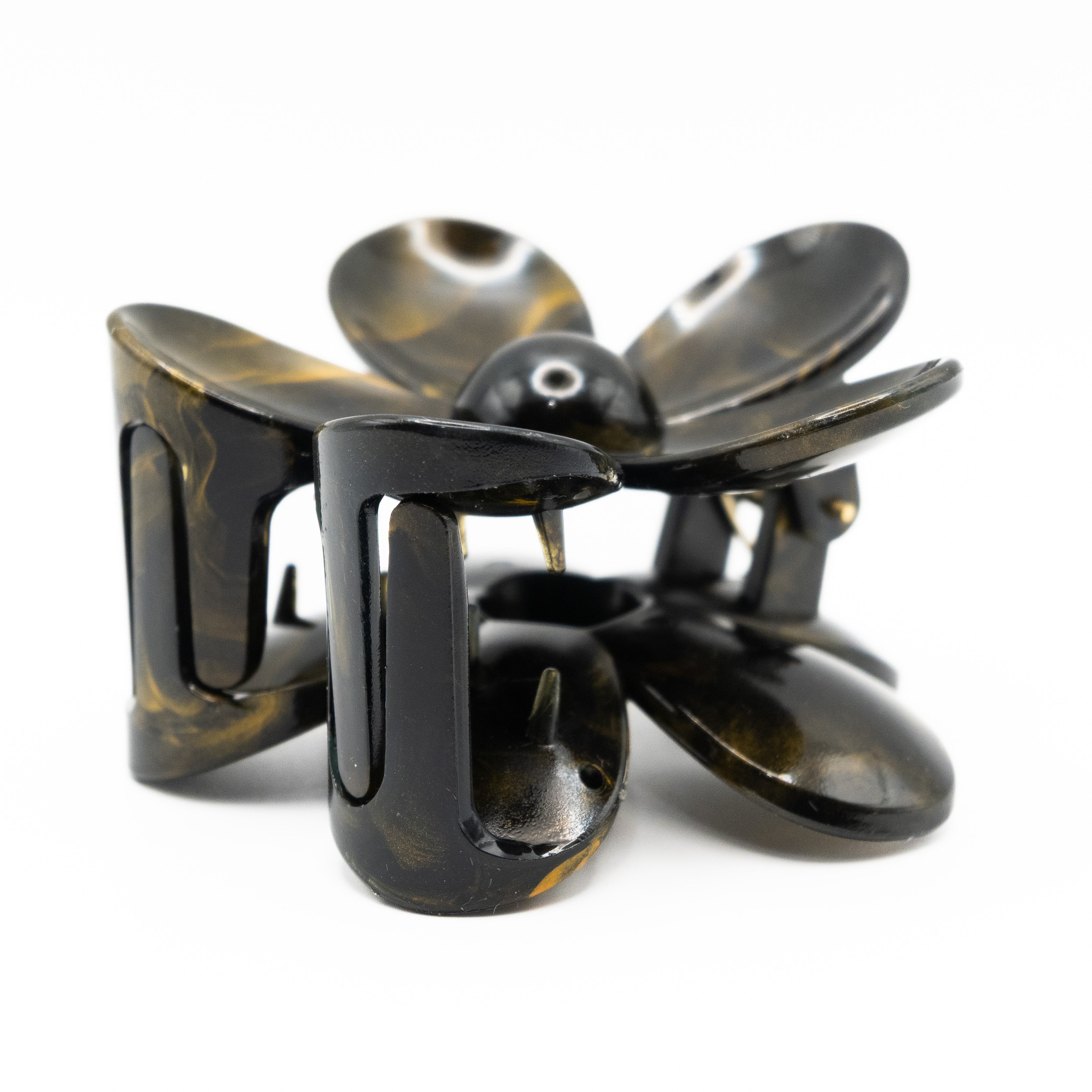 Pinza Flor Dorado Y Negro