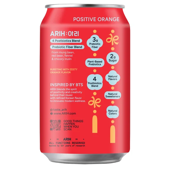 ARIH Refresco Biótico Dual, Refresco Funcional Prebiótico y Postbiótico, Bajo en Azúcar, 12 fl oz, Paquete de 4