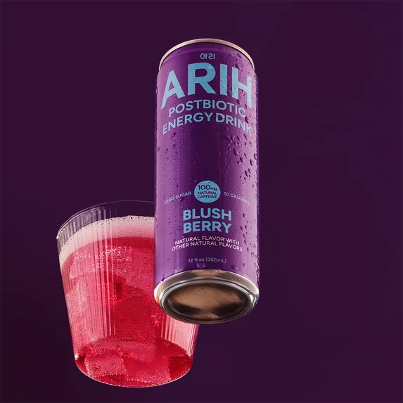 ARIH Bebida Energética Postbiótica, Bebida Energética Limpia sin Azúcar con 100 Mg de Cafeína Natural, 12 fl oz, Paquete de 4