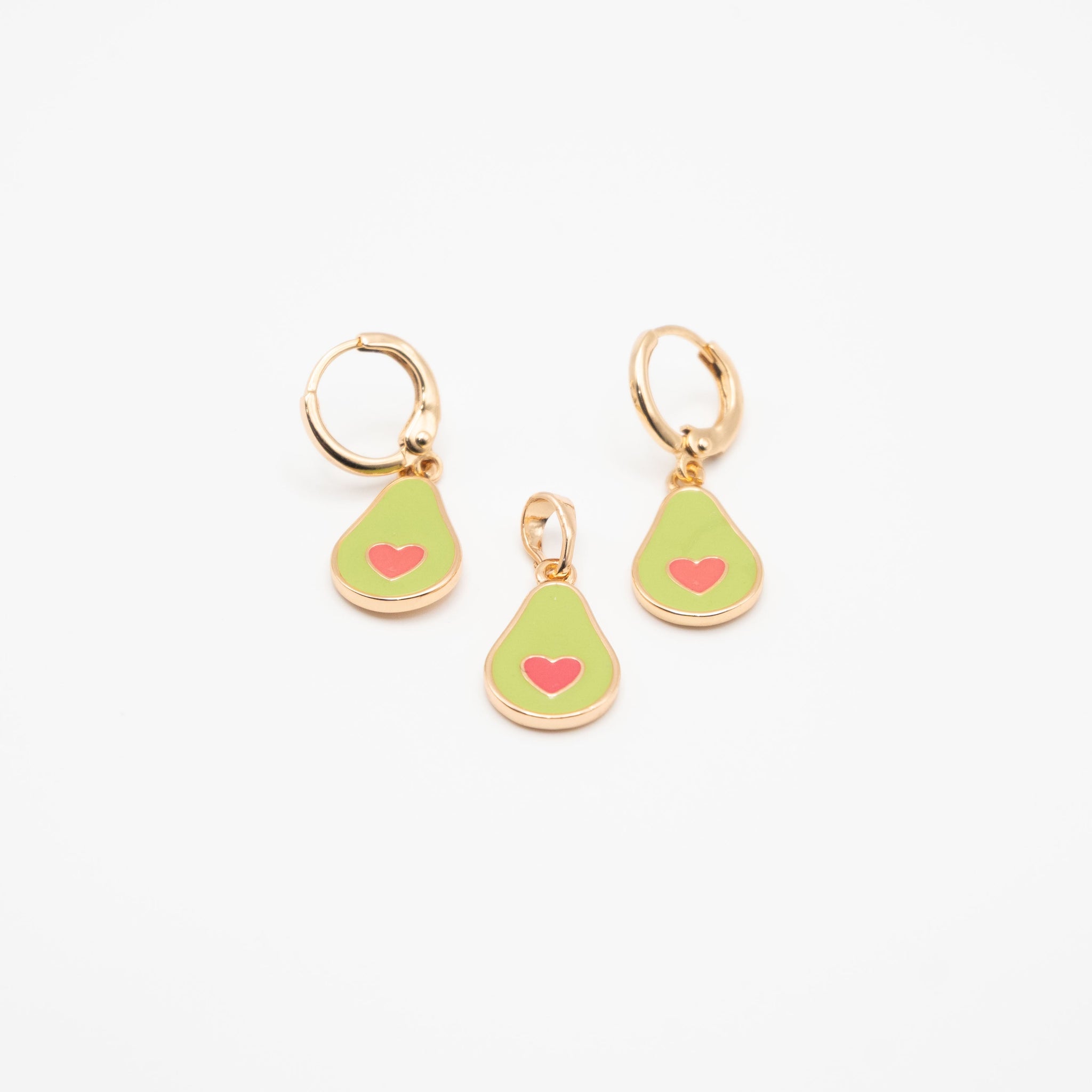 Set De Aretes Y Dije De Aguacate Corazón