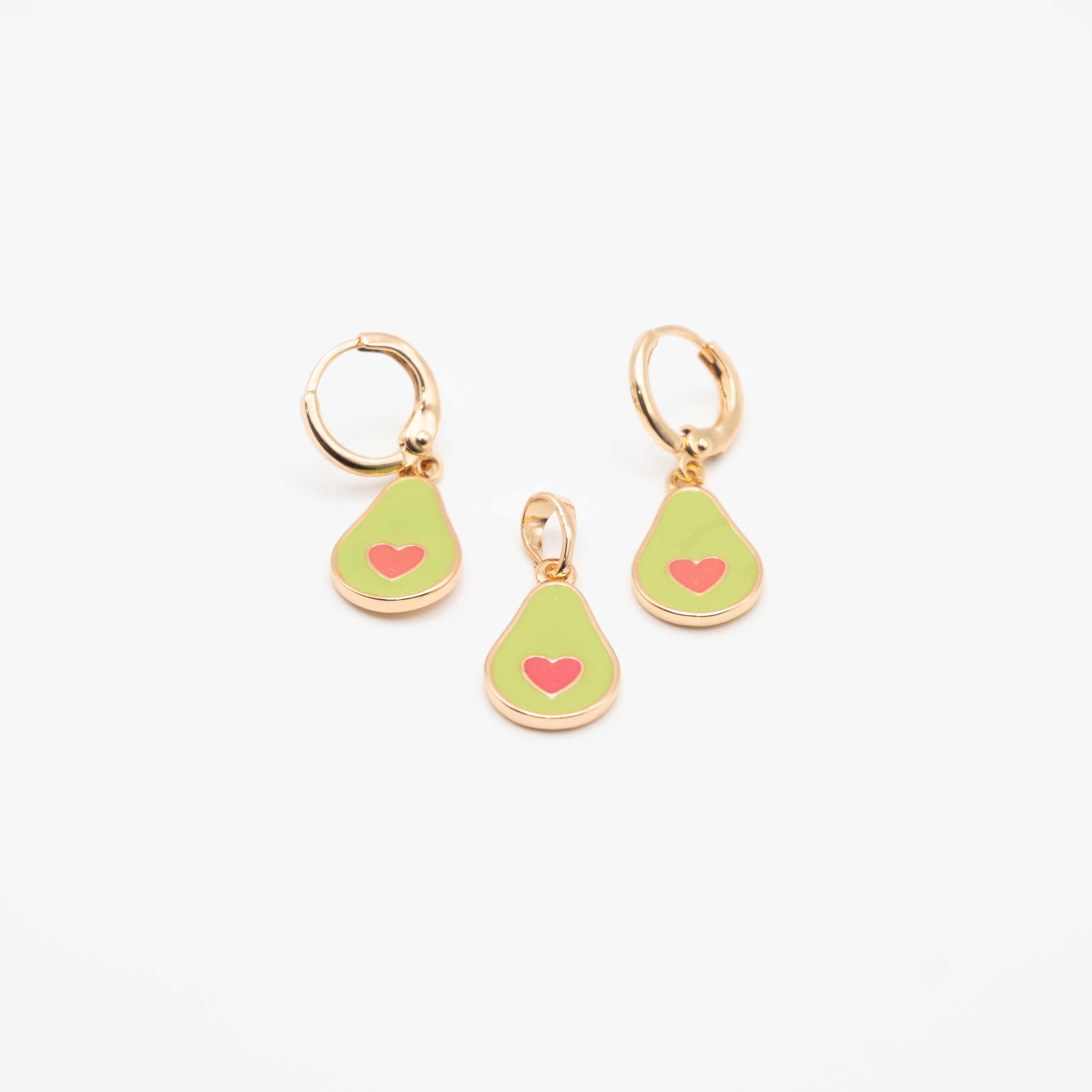 Set De Aretes Y Dije De Aguacate Corazón