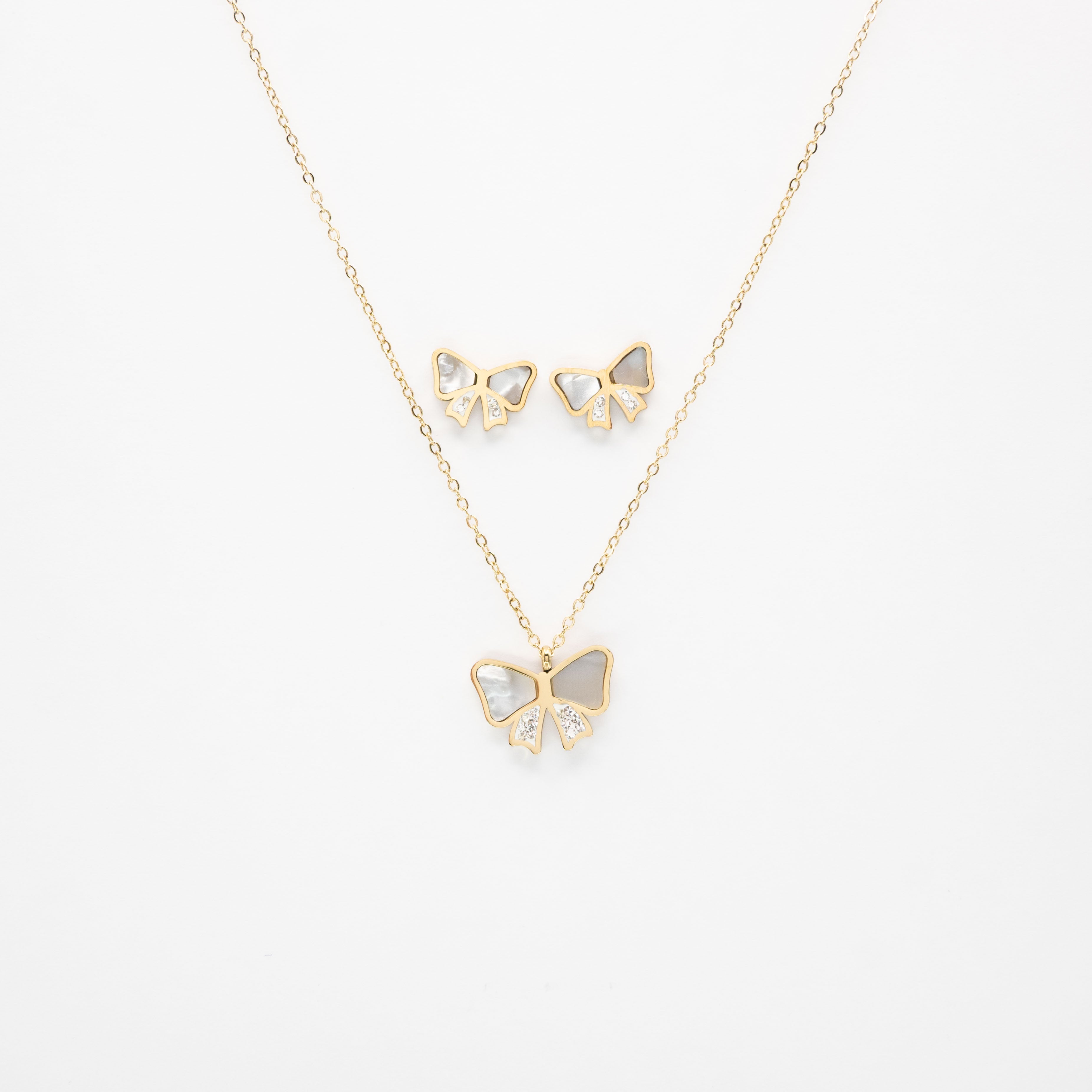 Set De Aretes Y Collar Moños