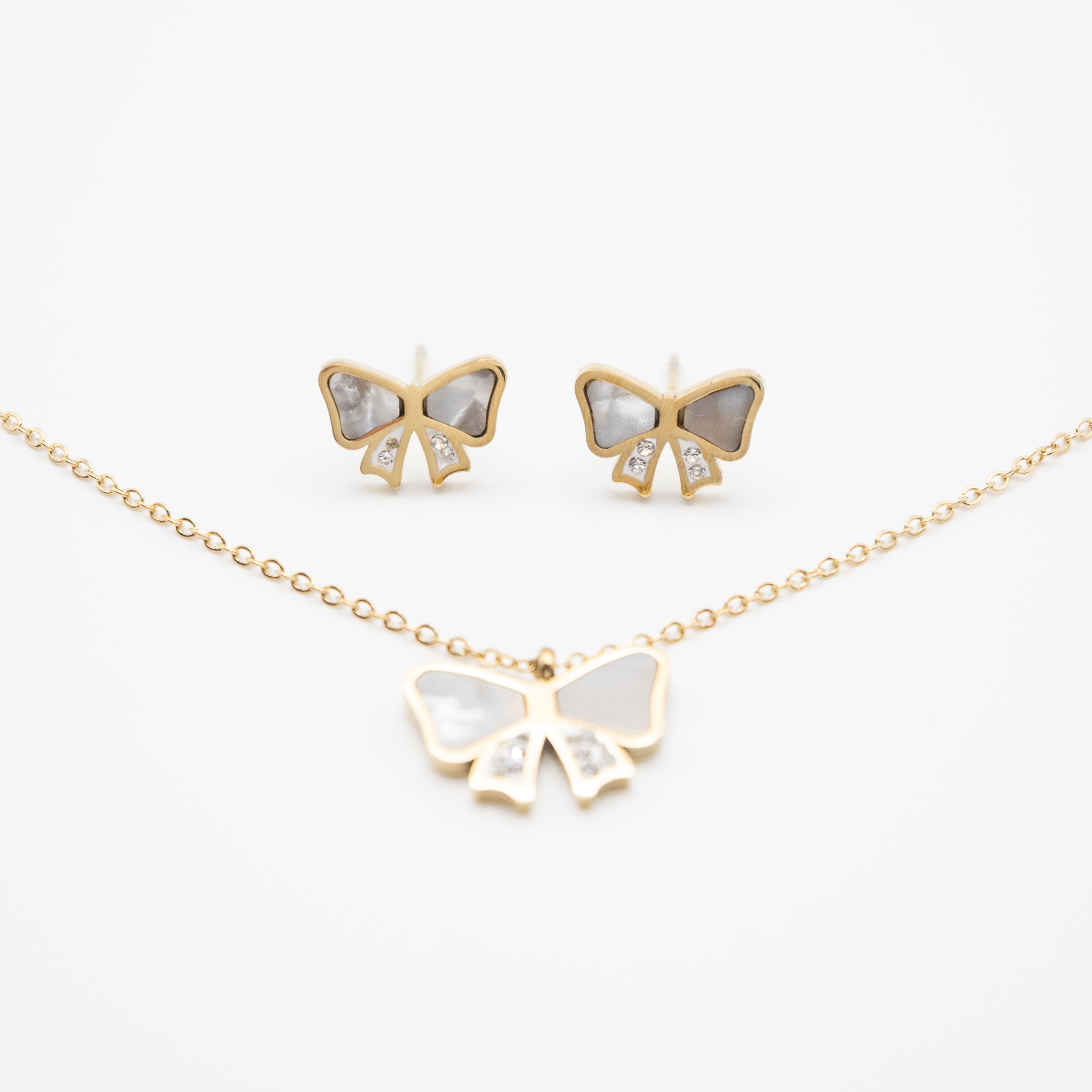 Set De Aretes Y Collar Moños
