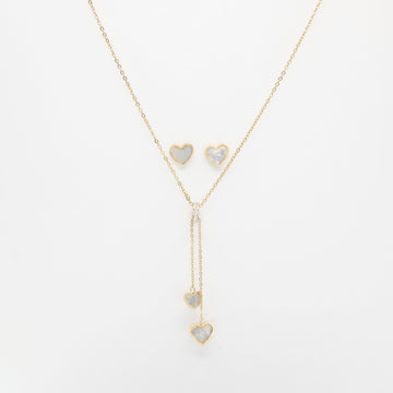 Set De Aretes Y Collar De Corazón Strass
