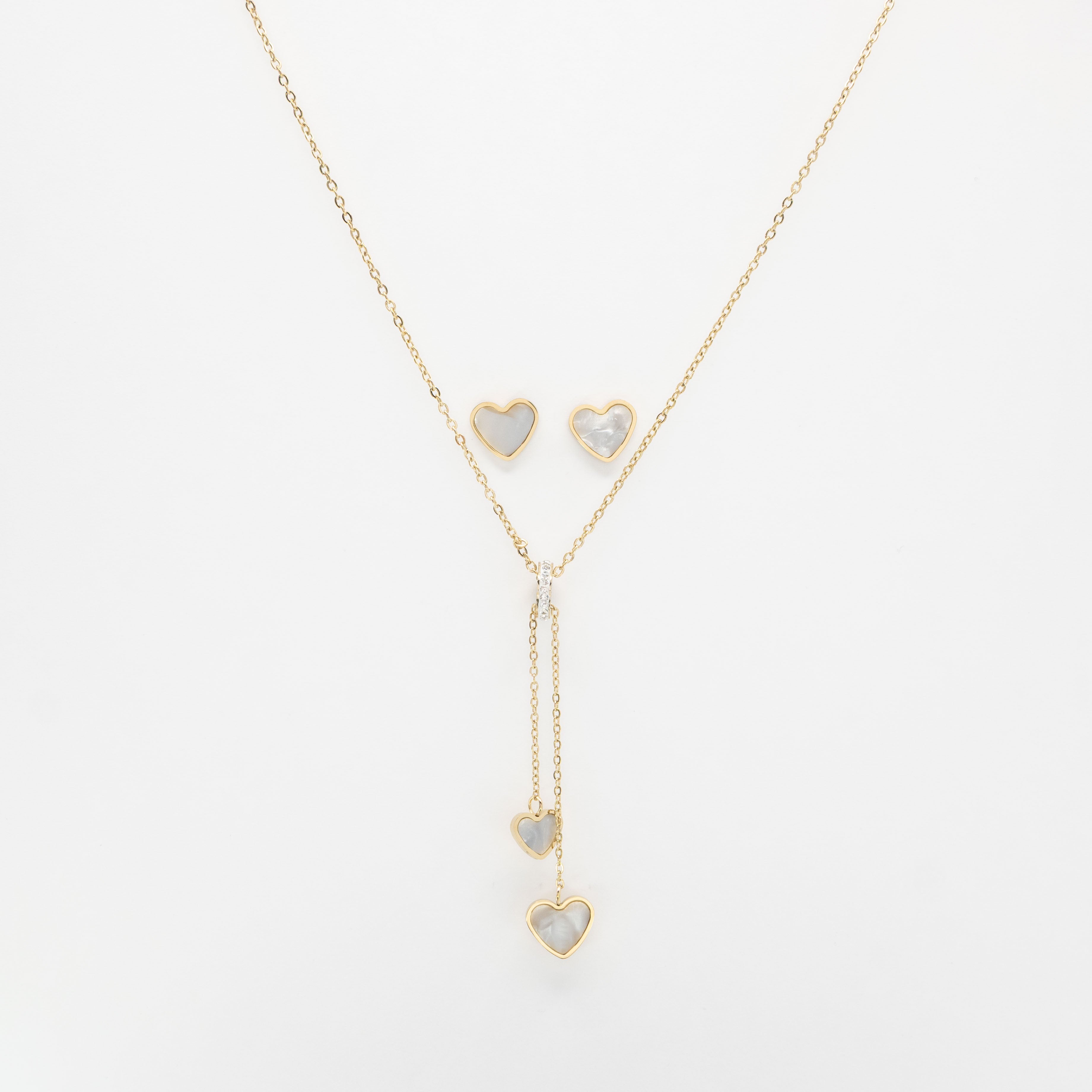 Set De Aretes Y Collar De Corazón Strass