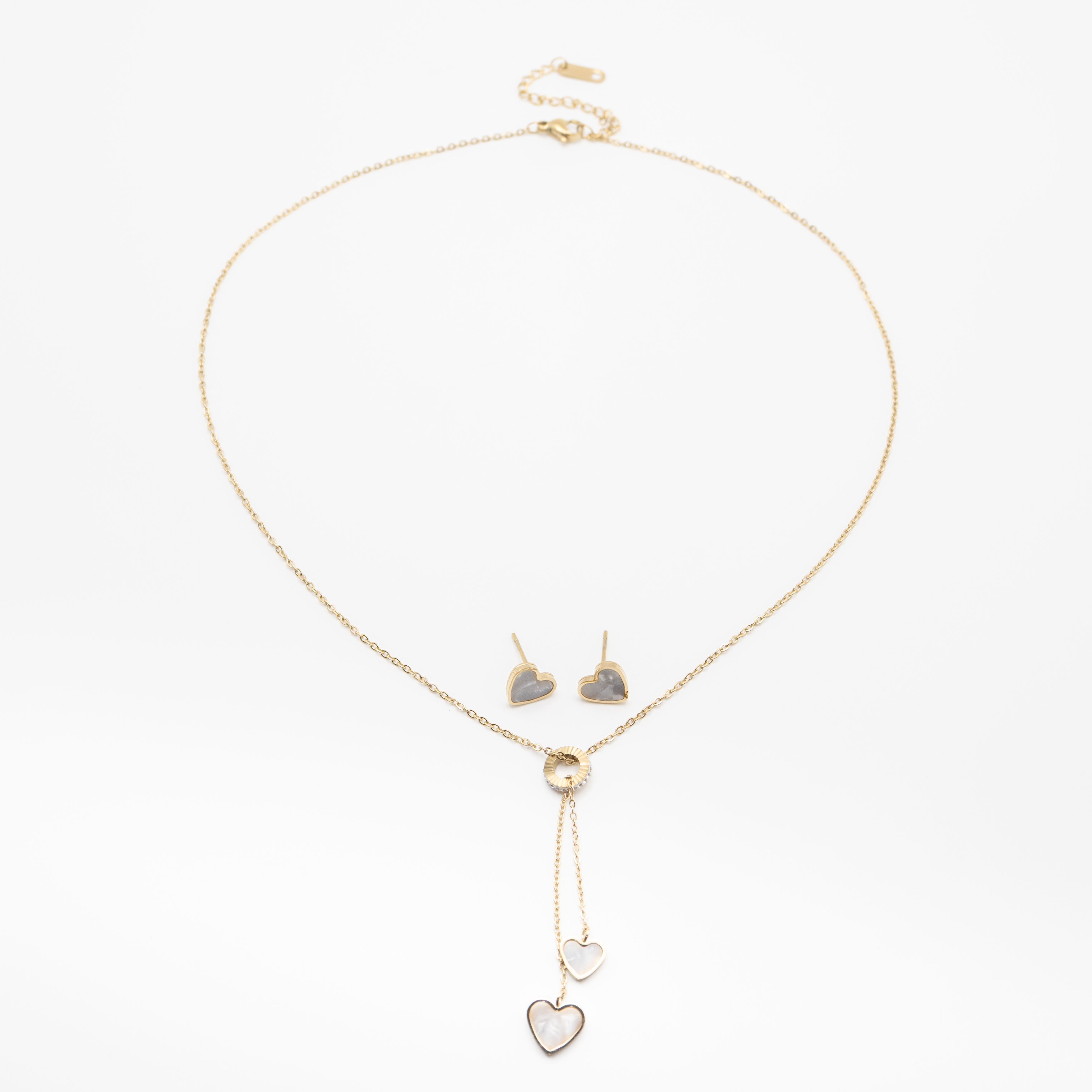 Set De Aretes Y Collar De Corazón Strass