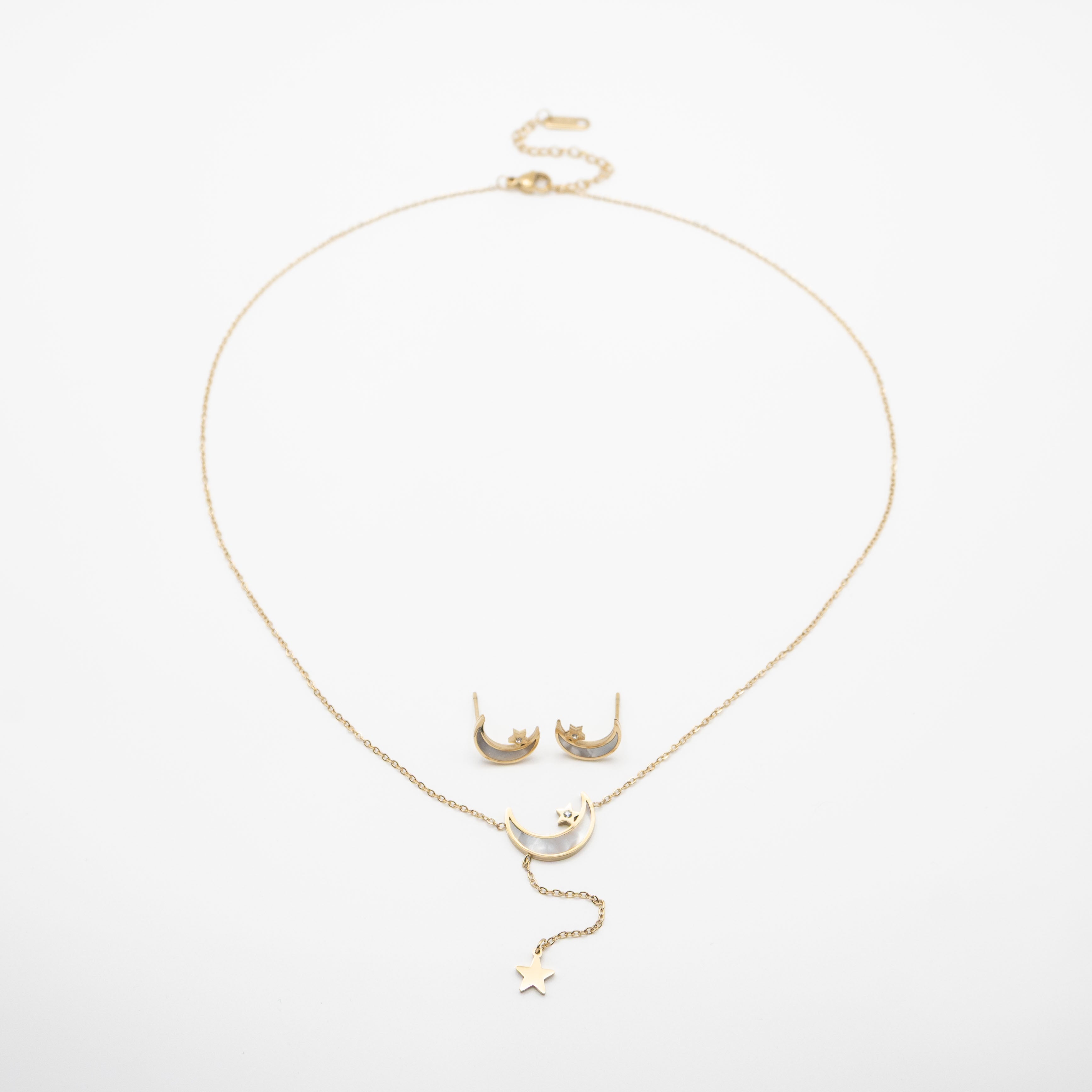 Set De Aretes Y Collar De Luna Y Estrella