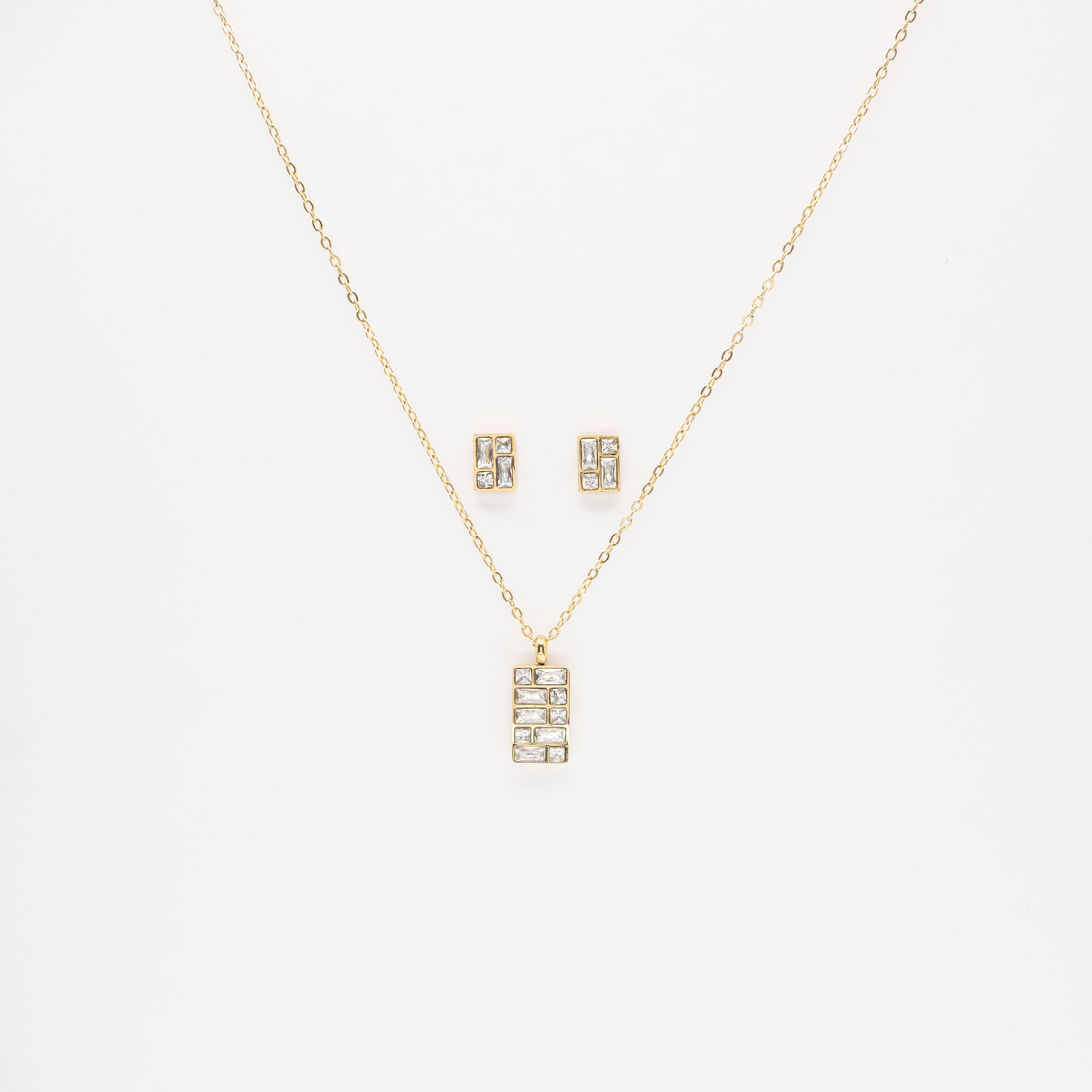 Set De Aretes Y Collar Rectangulares