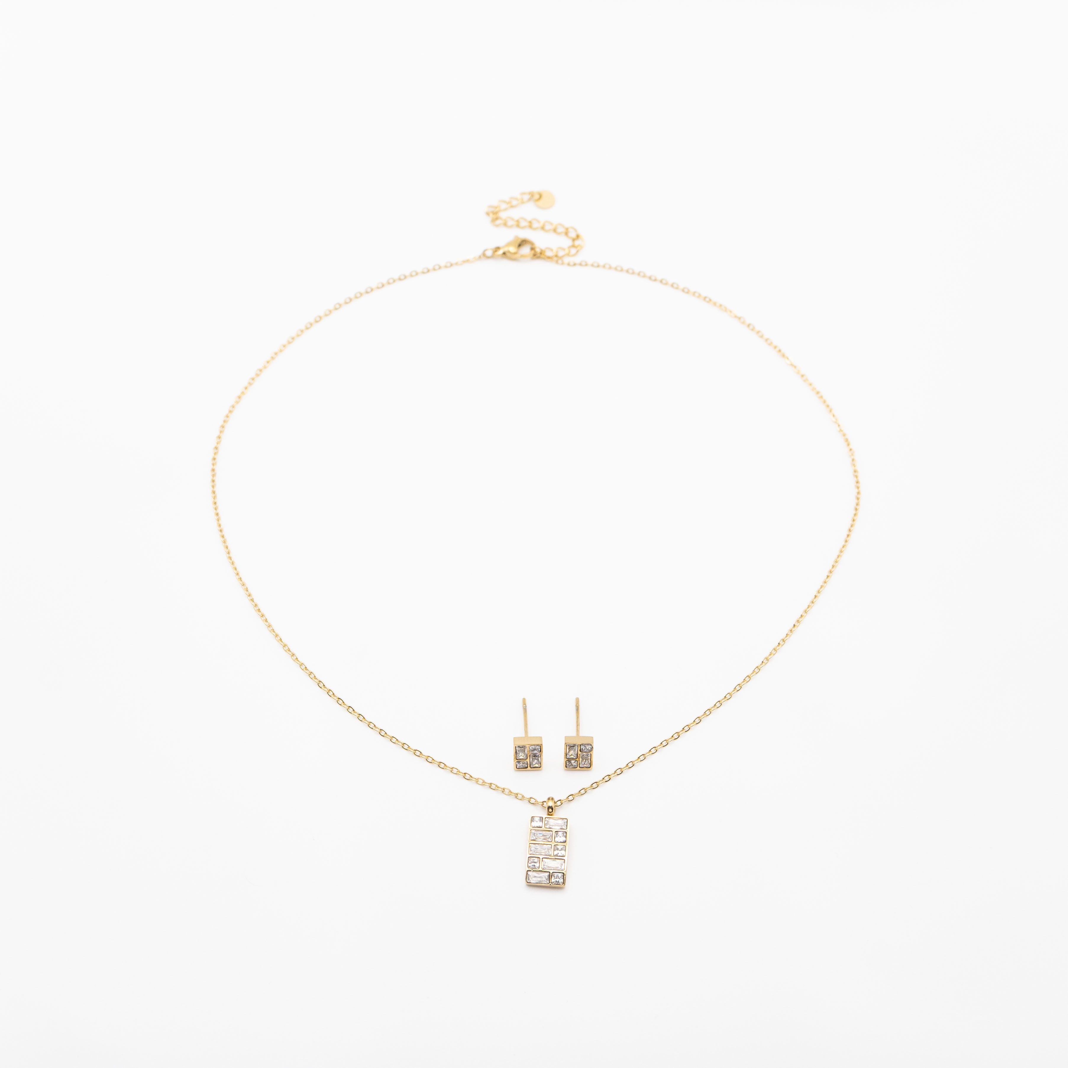 Set De Aretes Y Collar Rectangulares