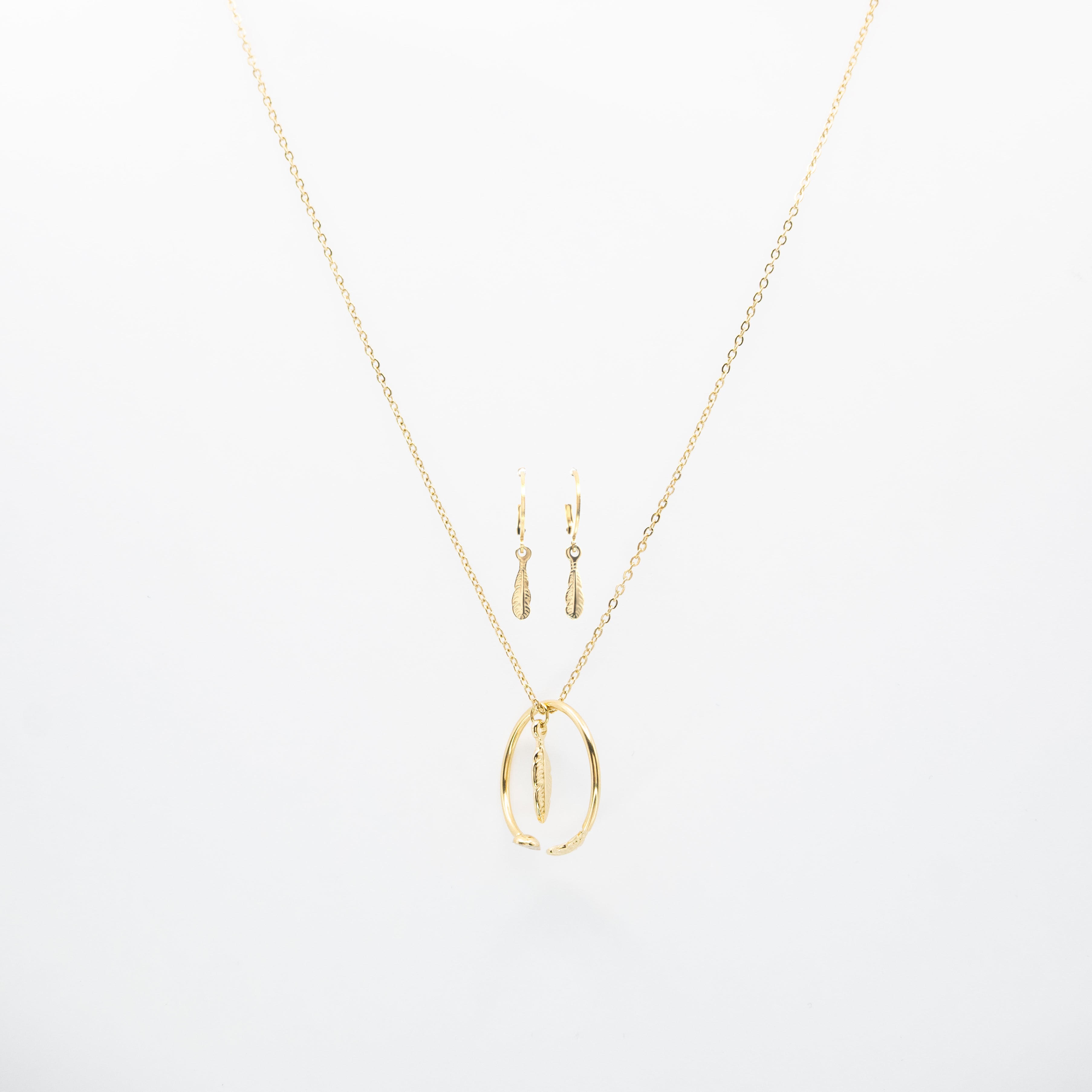 Set De Aretes Y Collar De Plumas
