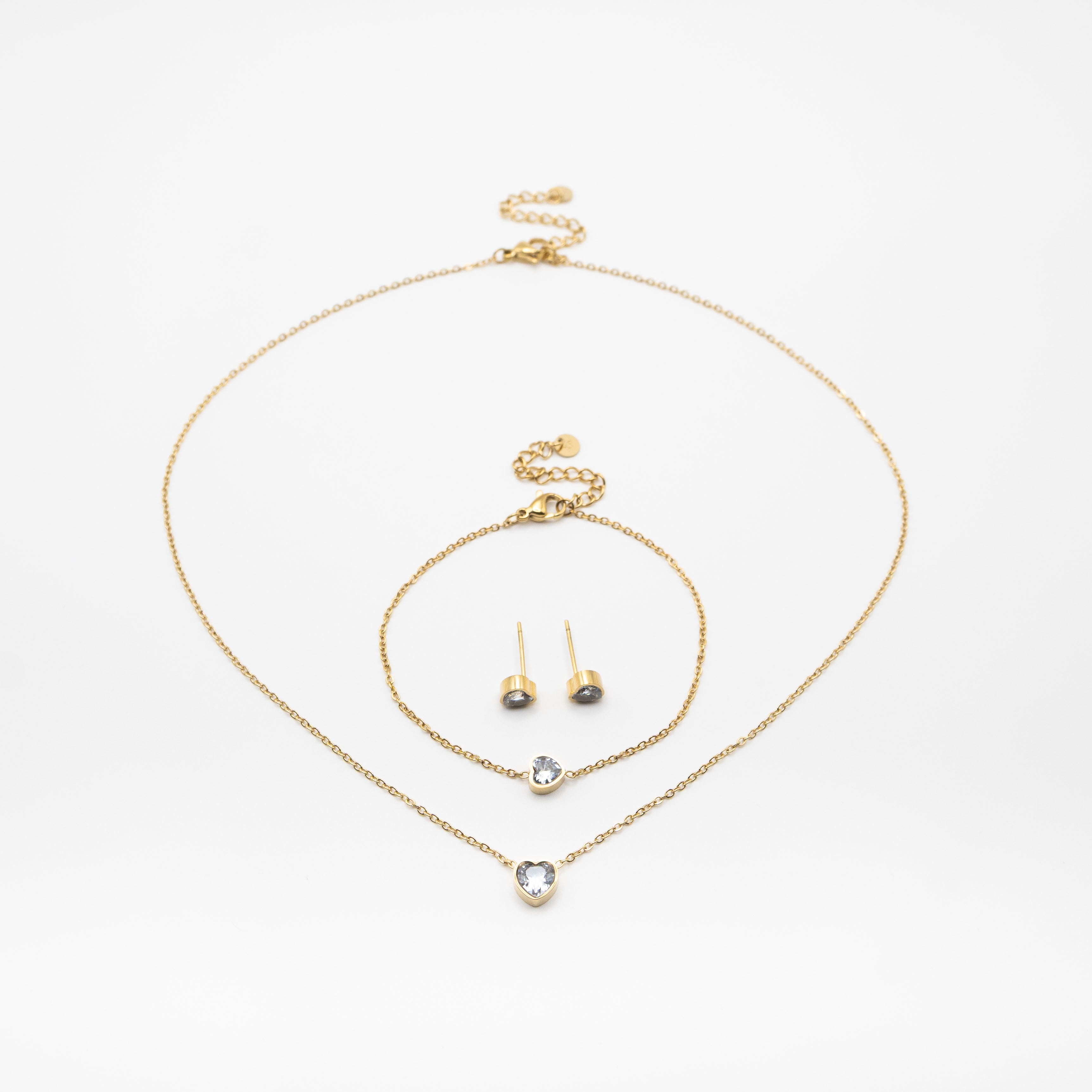 Set De Collar, Pulsera y Aretes Corazón