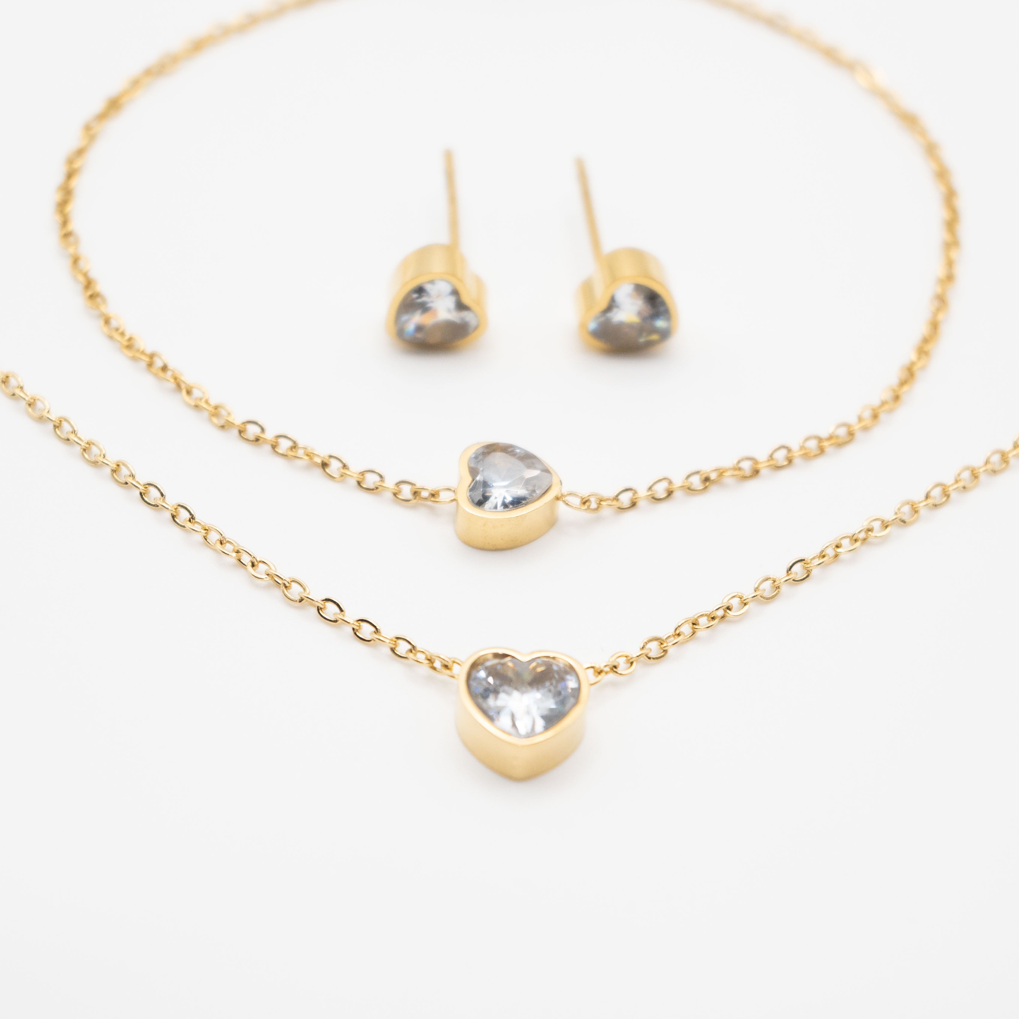 Set De Collar, Pulsera y Aretes Corazón