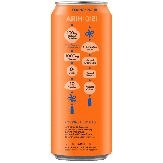 ARIH Bebida Energética Postbiótica, Bebida Energética Limpia sin Azúcar con 100 Mg de Cafeína Natural, 12 fl oz, Paquete de 4