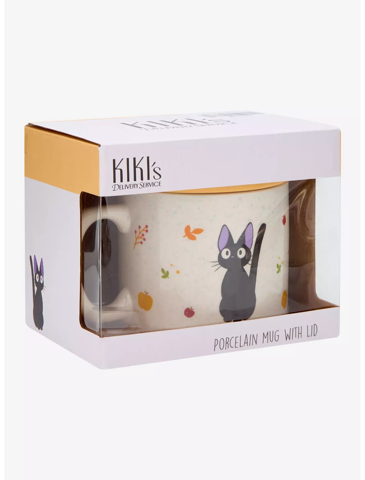 Taza Studio Ghibli® Kiki's Delivery Service Jiji Hojas de Otoño con tapa