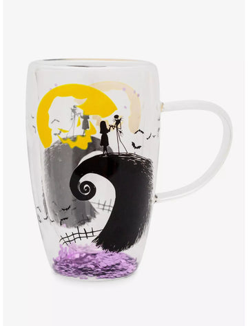Taza de Vidrio Extraño Mundo de Jack Nightmare Before Christmas Colina en Espiral con Confeti Morado