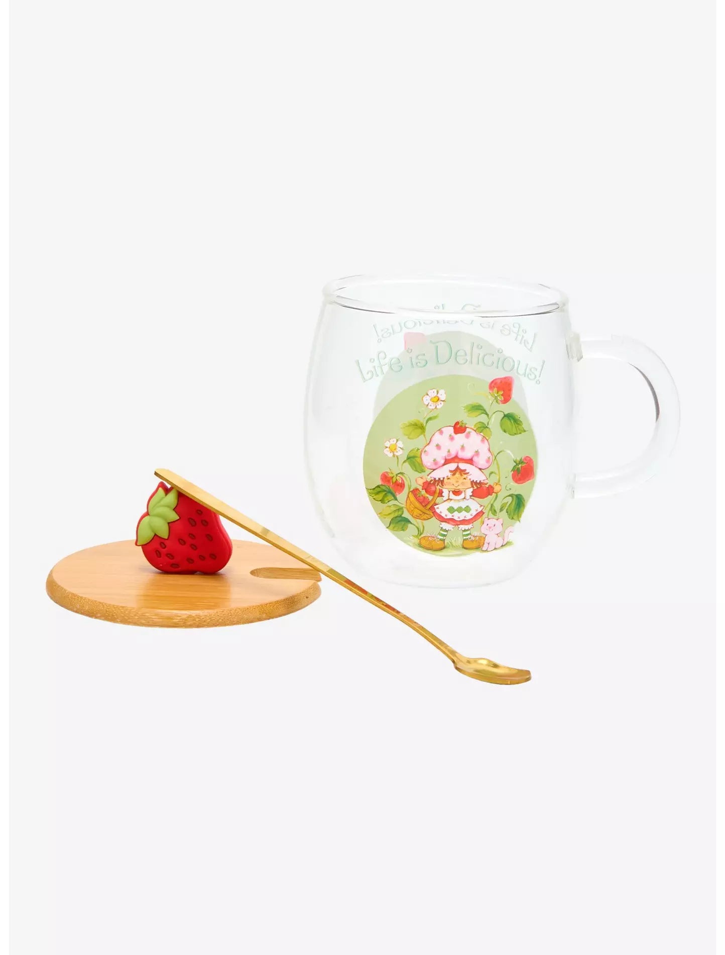 Taza de vidrio Strawberry Shortcake con tapa y cuchara