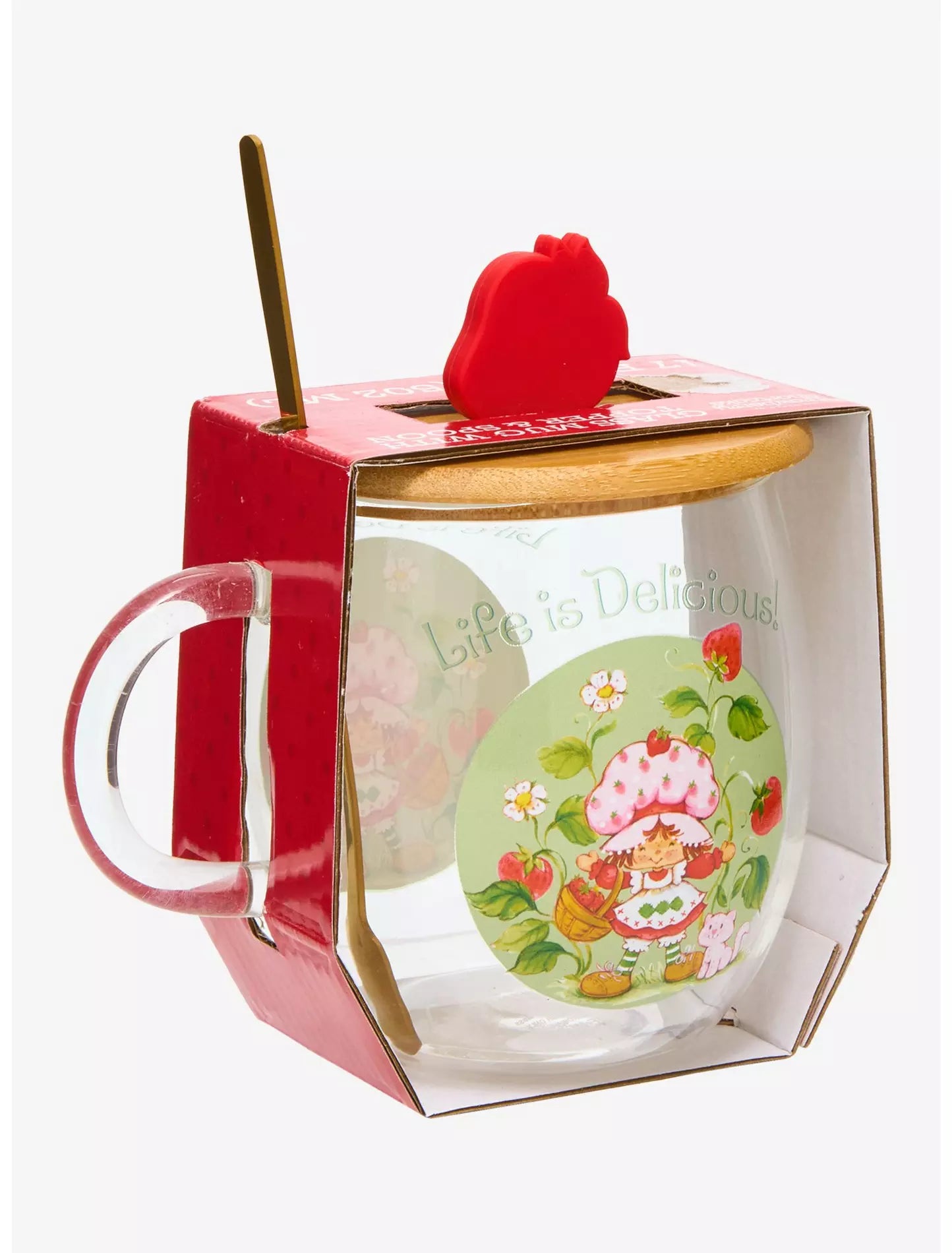 Taza de vidrio Strawberry Shortcake con tapa y cuchara
