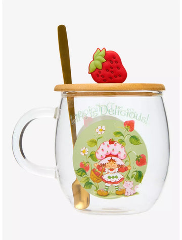 Taza de vidrio Strawberry Shortcake con tapa y cuchara