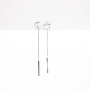 Aretes De Luna Y Estrella Colgantes