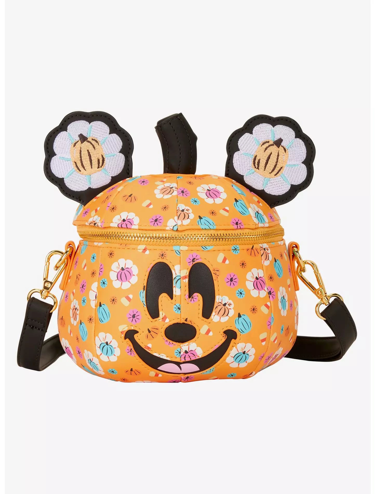 Bolso crossbody con forma de calabaza floral Disney Mickey Mouse Loungefly