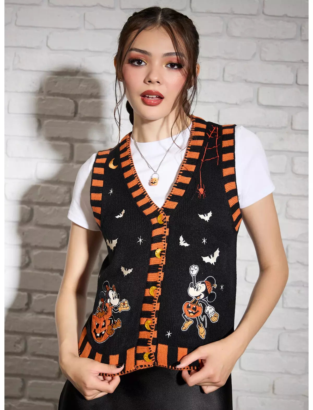 Disney Mickey Mouse & Minnie Mouse Pumpkin Girls Sweater Vest Calabaza