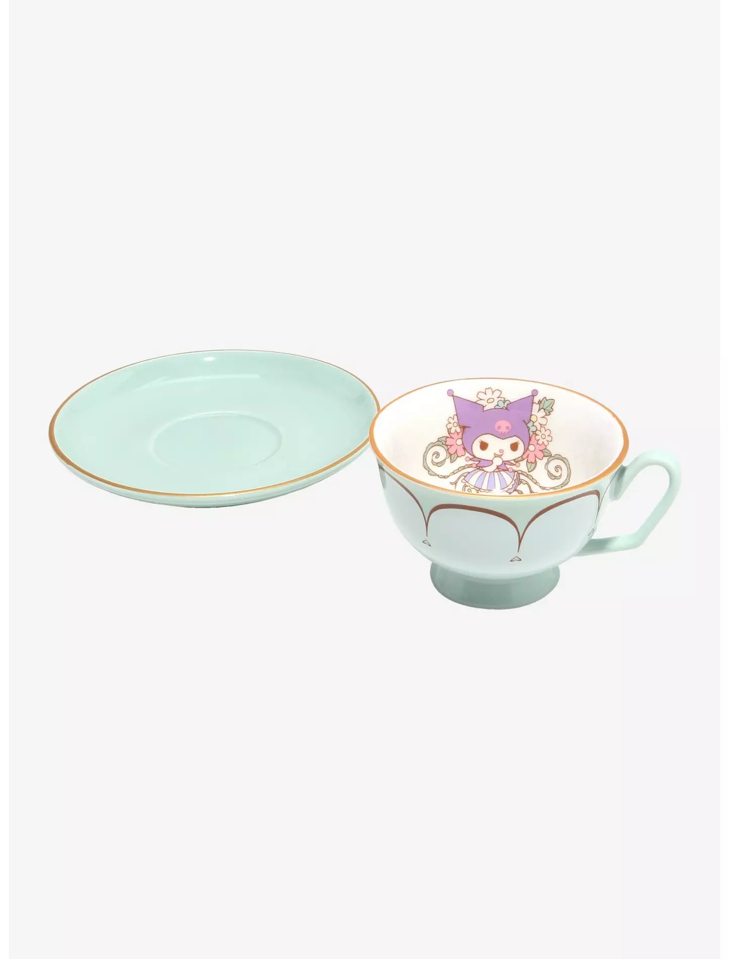 Taza y platillo de té Sanrio Kuromi Floral