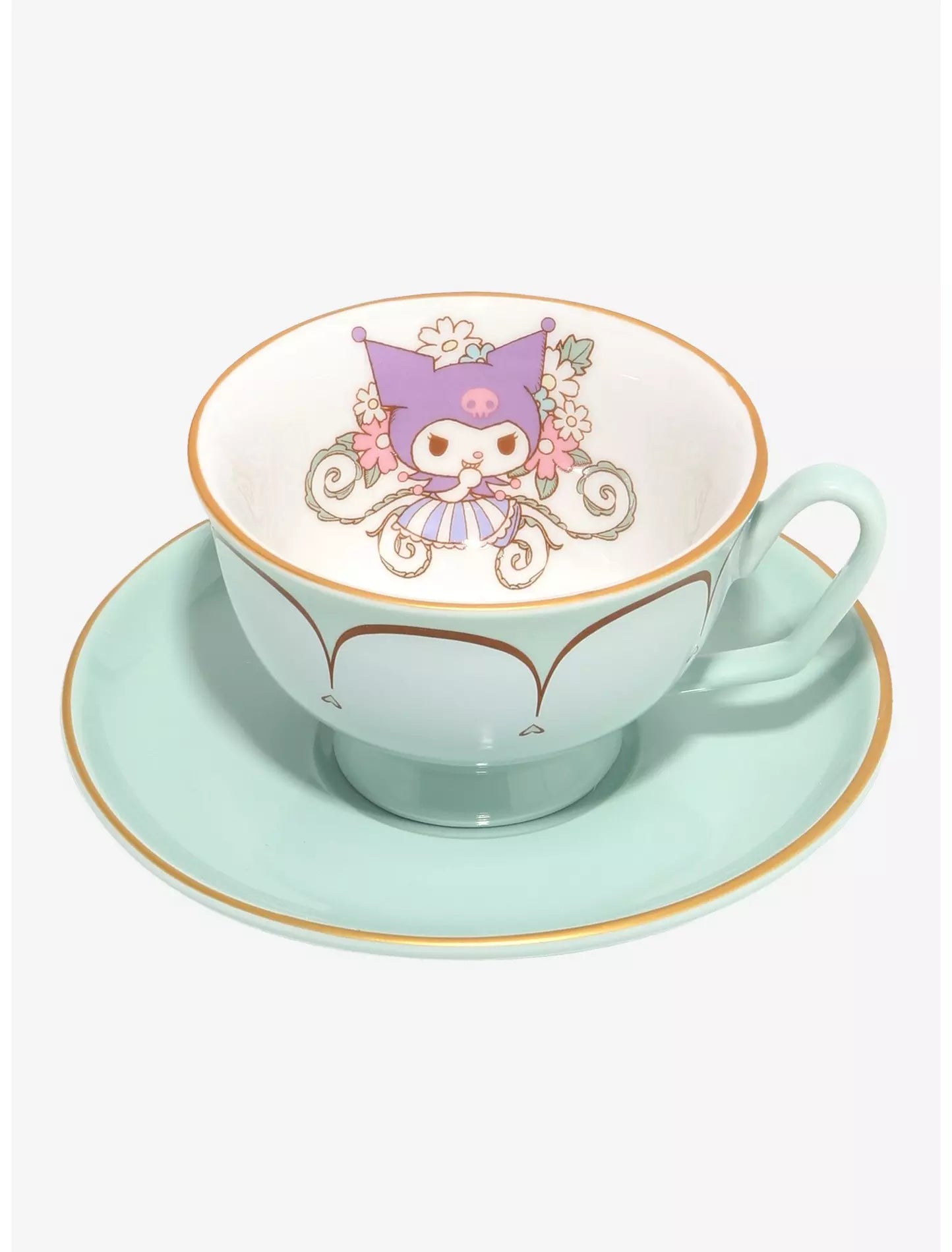 Taza y platillo de té Sanrio Kuromi Floral
