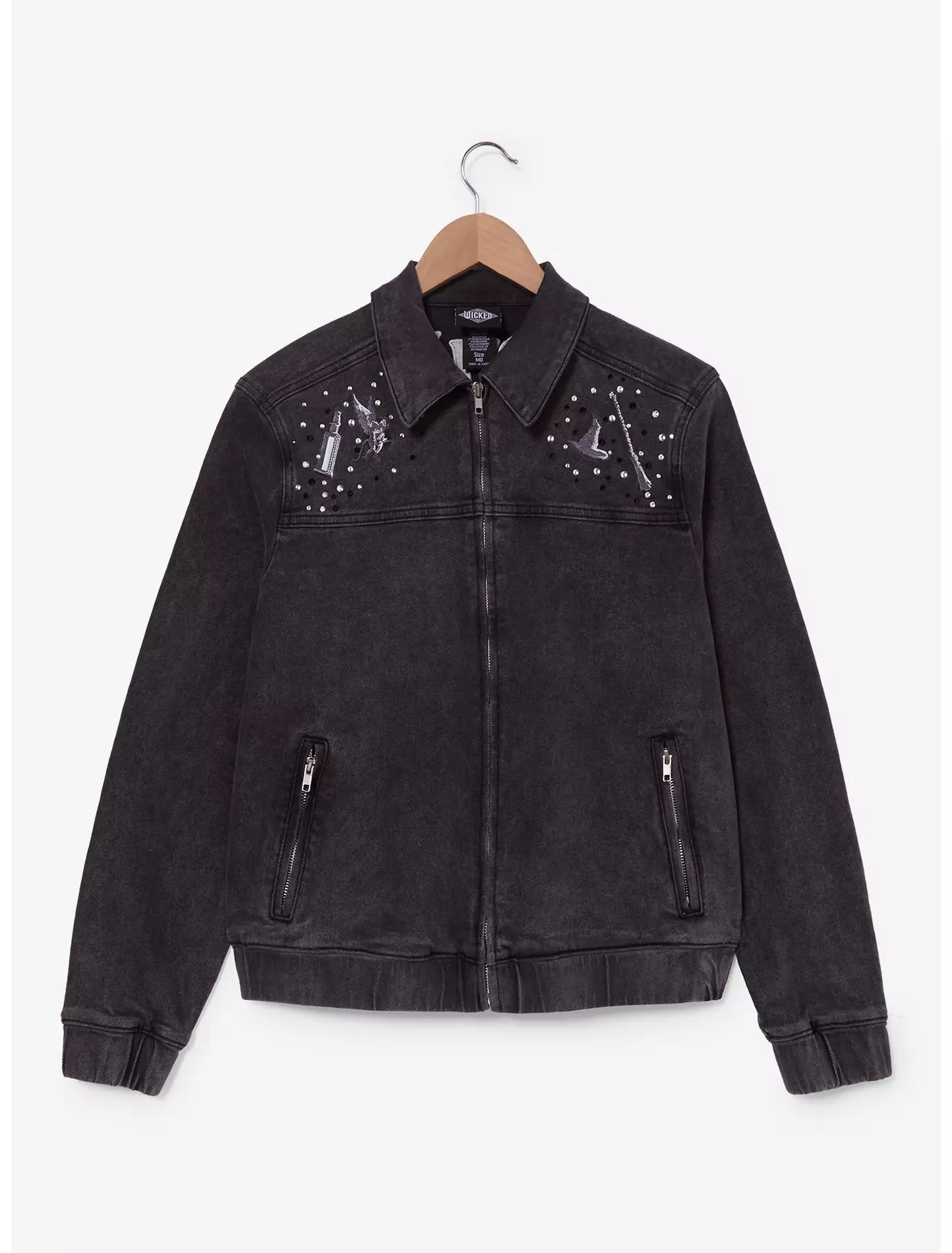 Chaqueta de mezclilla negra con pedrería Wicked Elphaba Icons para mujer