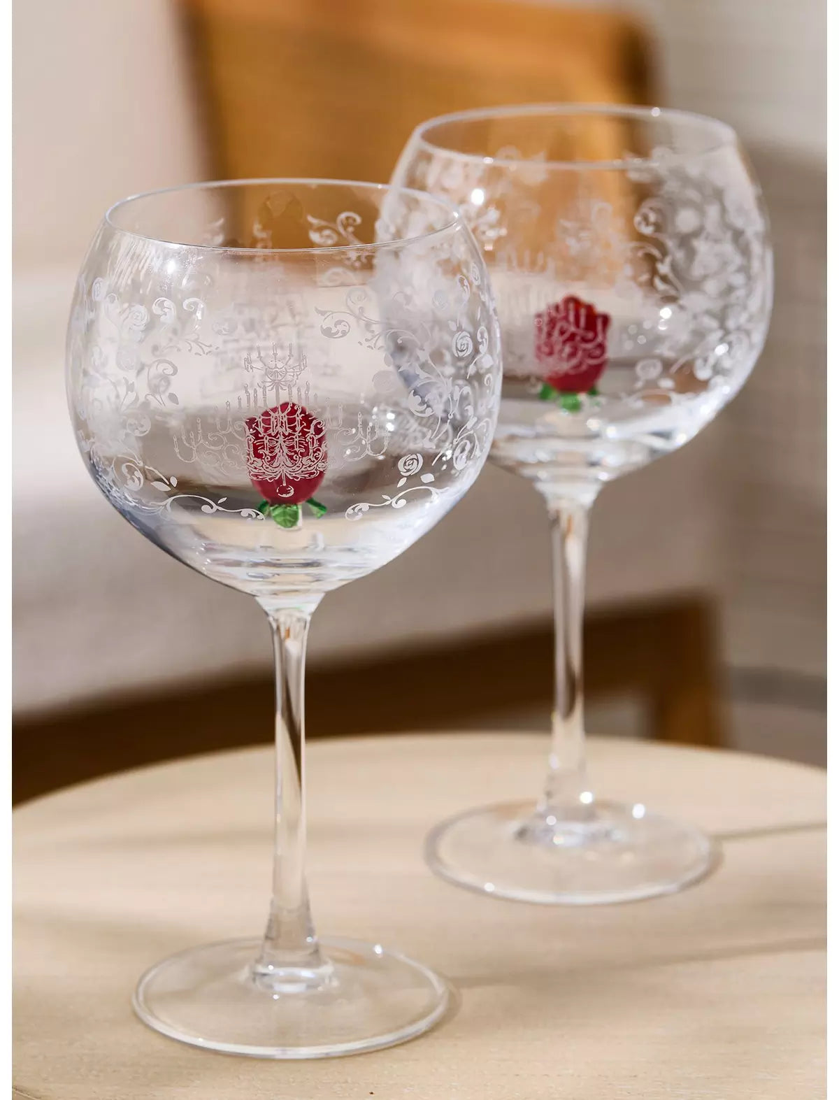 La Bella Y La Bestia Copas De Vino Rosa Flor Set