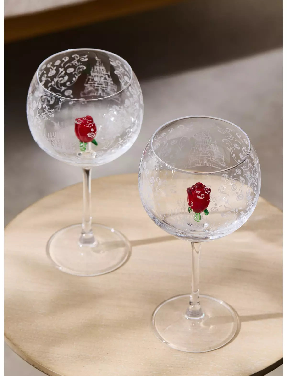 La Bella Y La Bestia Copas De Vino Rosa Flor Set
