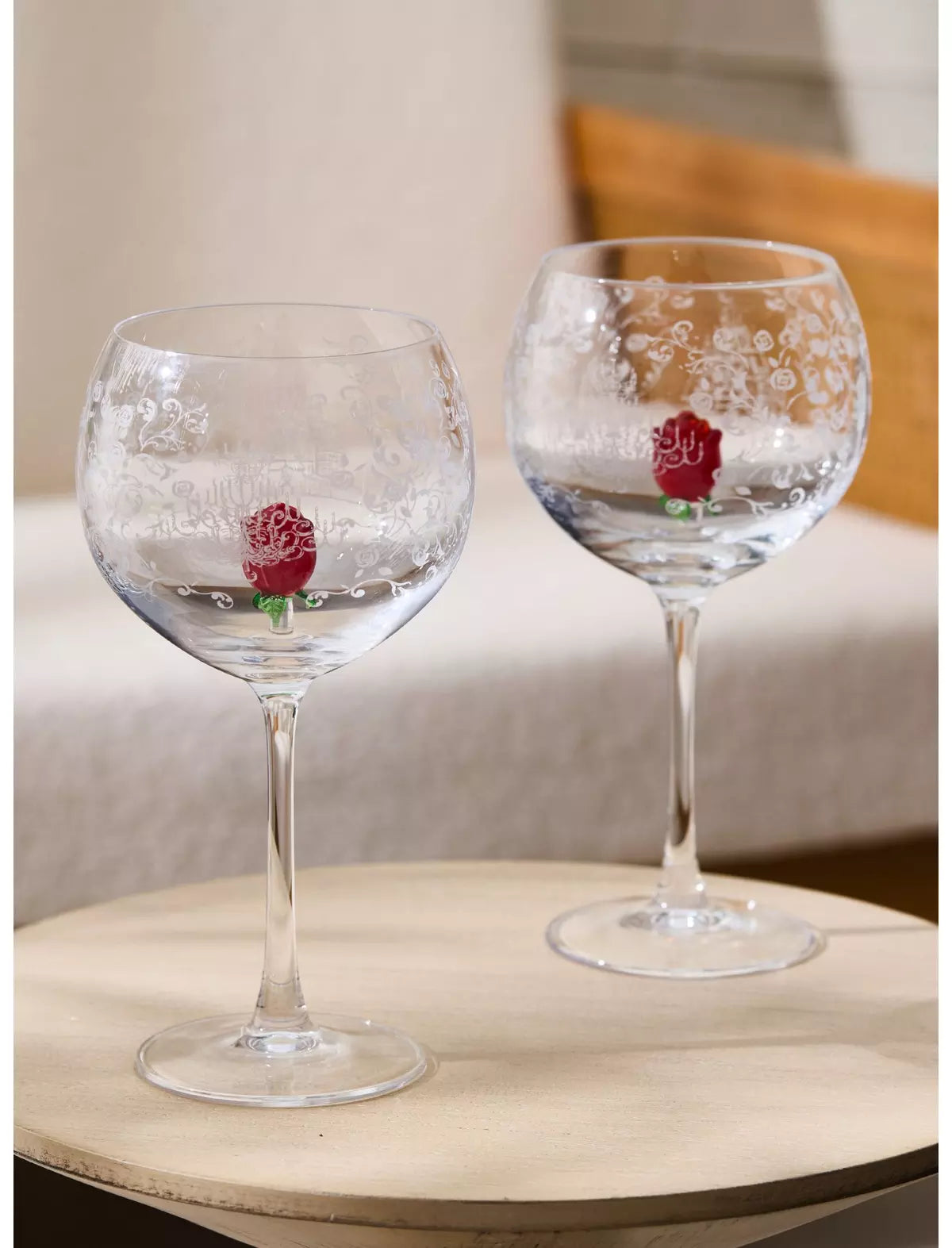 La Bella Y La Bestia Copas De Vino Rosa Flor Set