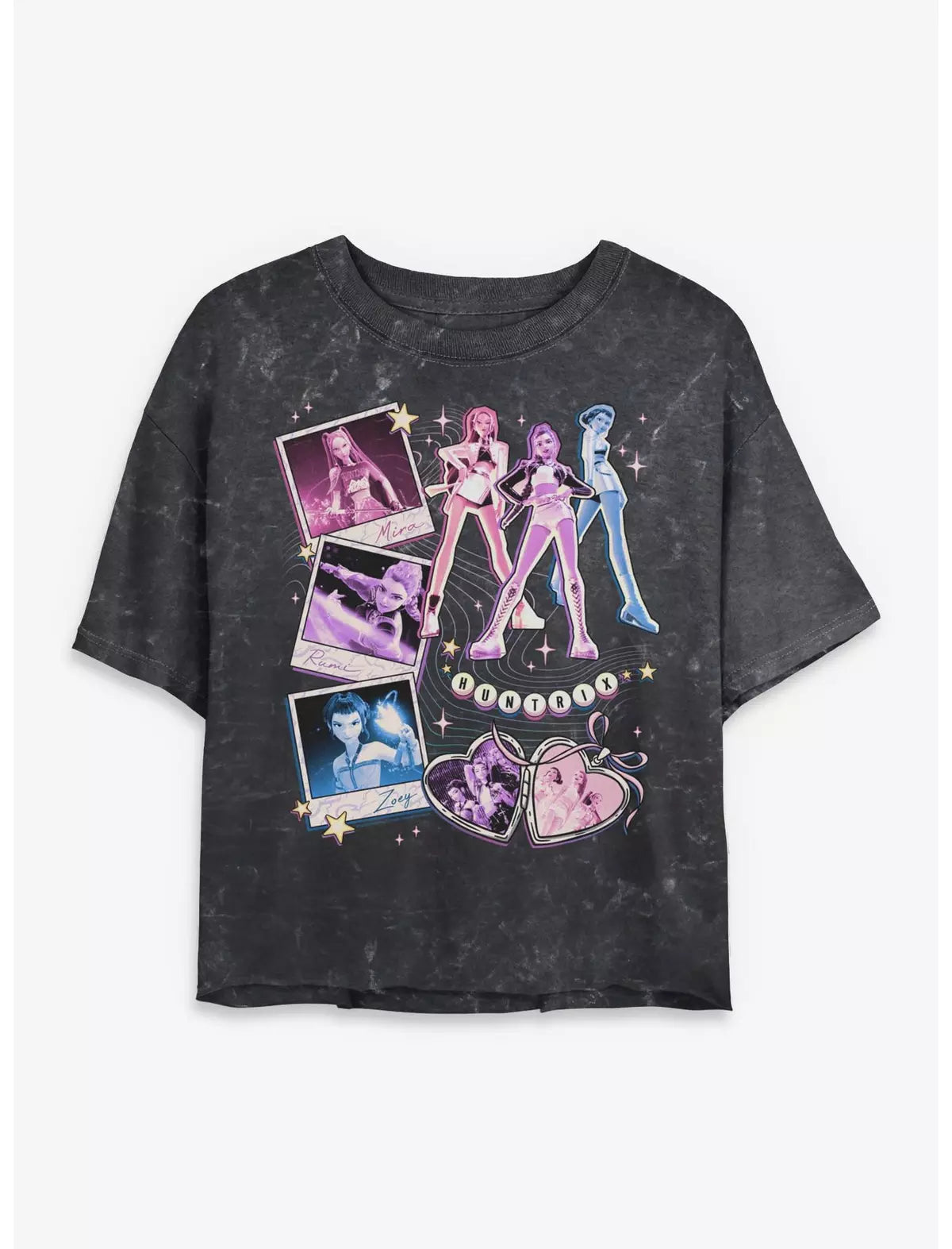 KPop Demon Hunters Huntrix Instant Picture Collage Mineral Wash Womens Crop T-Shirt