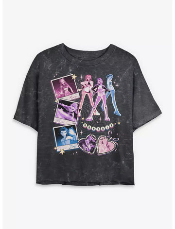 KPop Demon Hunters Huntrix Instant Picture Collage Mineral Wash Womens Crop T-Shirt