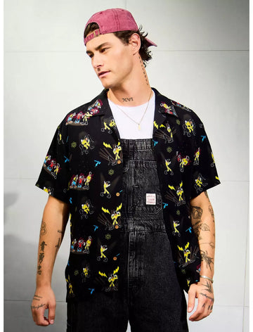 Disney A Goofy Movie Powerline Allover Camisa Botones
