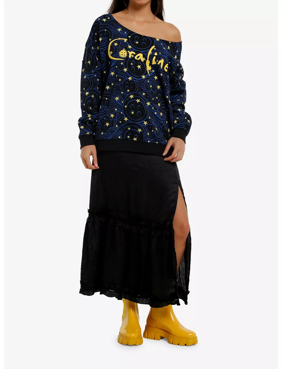 Coraline Button Girls Off-Shoulder Sudadera