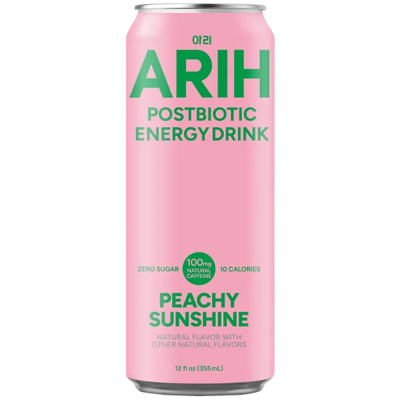 ARIH Bebida Energética Postbiótica, Bebida Energética Limpia sin Azúcar con 100 Mg de Cafeína Natural, 12 fl oz, Paquete de 4