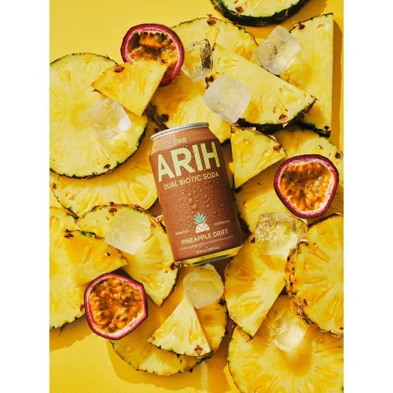 ARIH Refresco Biótico Dual, Refresco Funcional Prebiótico y Postbiótico, Bajo en Azúcar, 12 fl oz, Paquete de 4