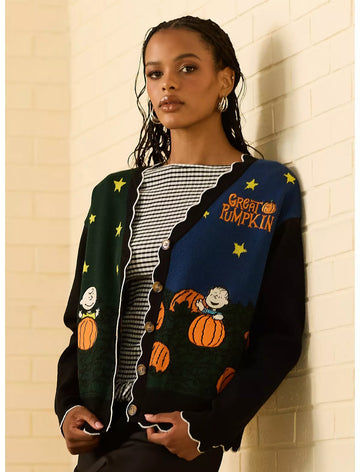 Peanuts The Great Pumpkin Women's Glow-in-the-Dark Cardigan Sueter Calabaza