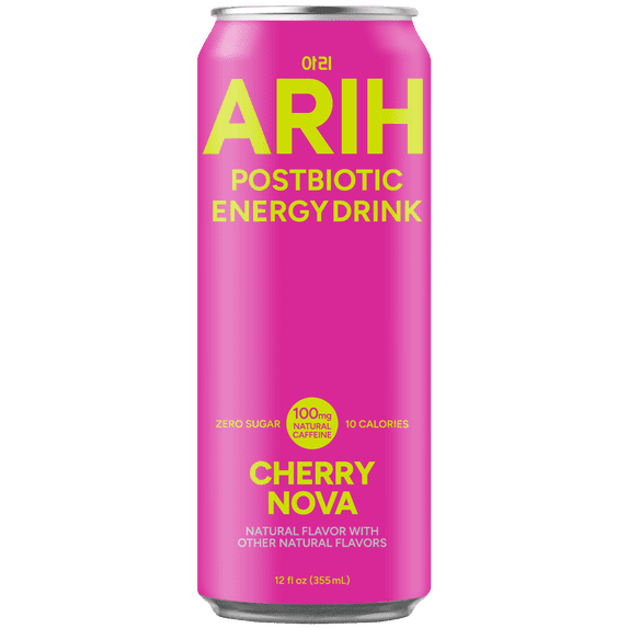 ARIH Bebida Energética Postbiótica, Bebida Energética Limpia sin Azúcar con 100 Mg de Cafeína Natural, 12 fl oz, Paquete de 4