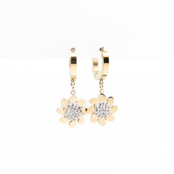 Aretes De Flor Colgante Con Strass