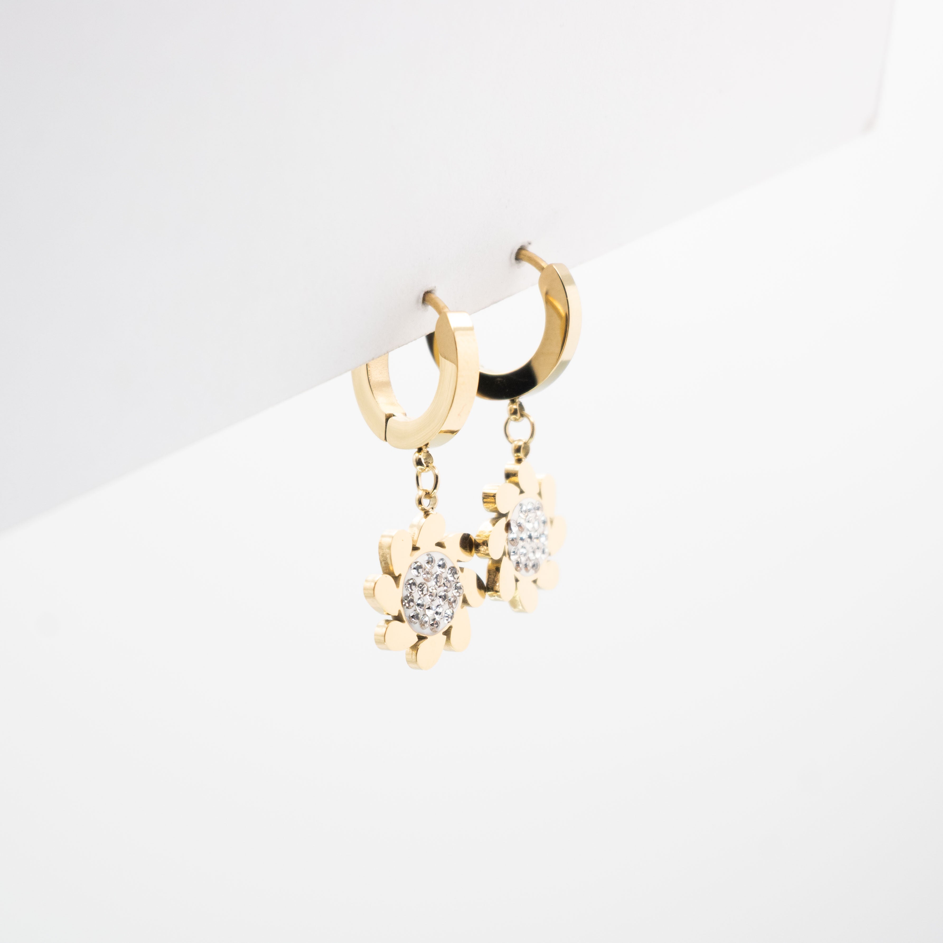 Aretes De Flor Colgante Con Strass