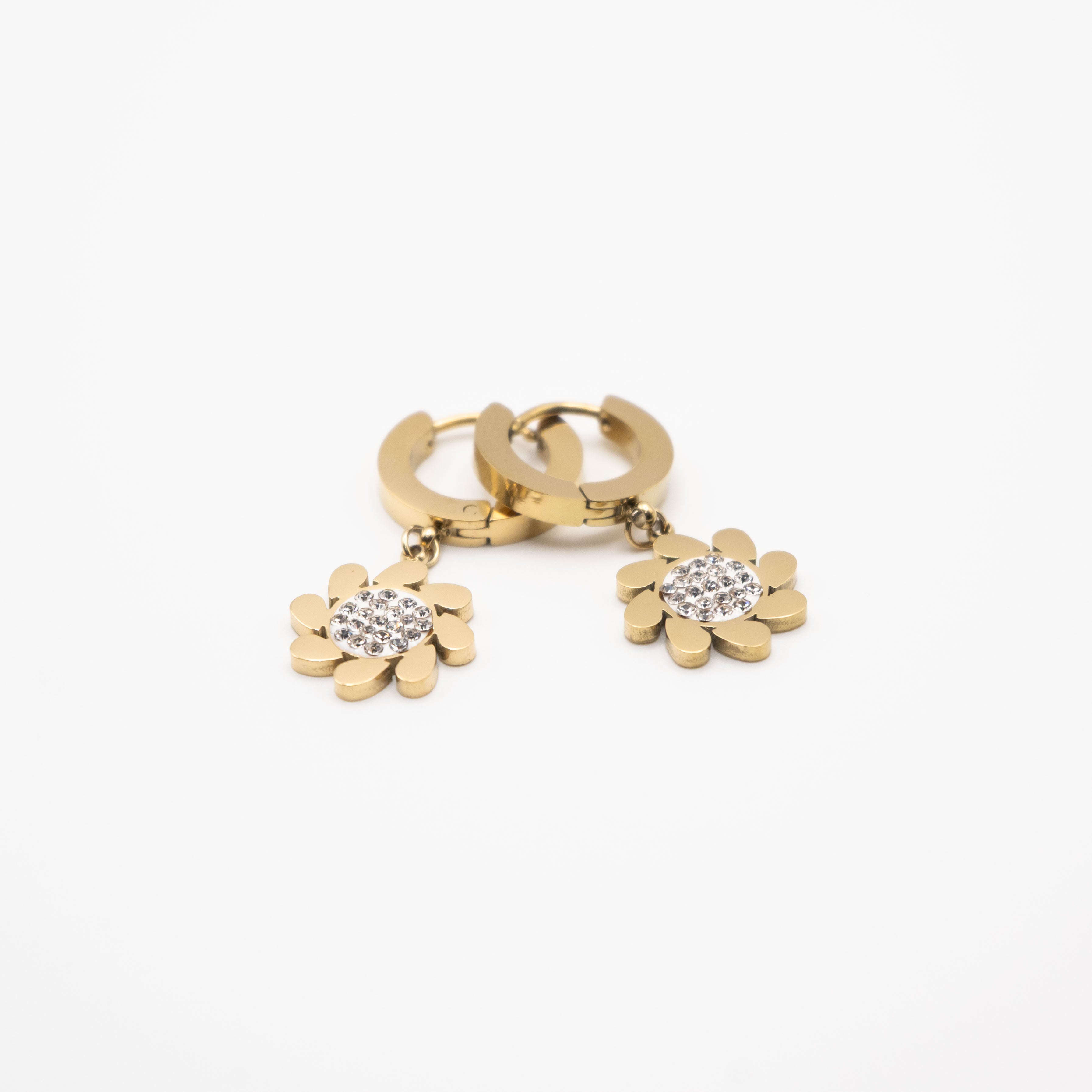 Aretes De Flor Colgante Con Strass